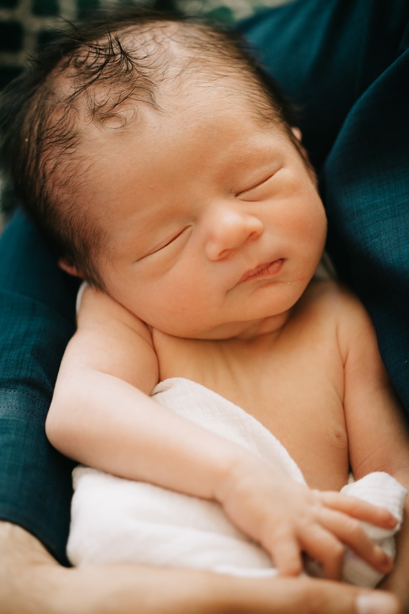 Newborn Photographer, sleeping baby with dark black hair